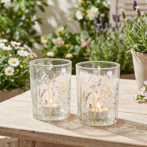 Artikel Dekorativ glaslanterne med sommerfuglemotiv til stilfulde boligtilbehør, 18 cm, 2 stk.