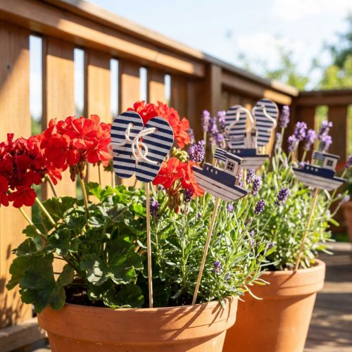 Garden Stake Maritime Træflip Flops Båd Blå Hvid 8cm 12 stk | Floristik24.dk