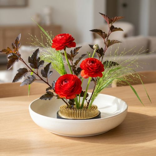 Rund messing blomsterpindsvin til blomsterarrangementer og ikebana | Floristik24.dk