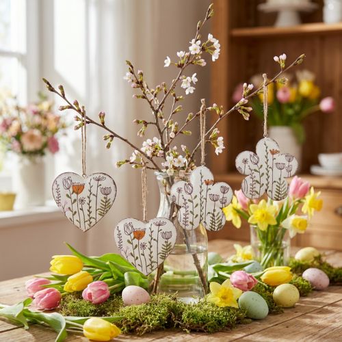 Hængende dekoration metal dekoration hjerter og blomster hvid 10cm 4 stk | Floristik24.dk