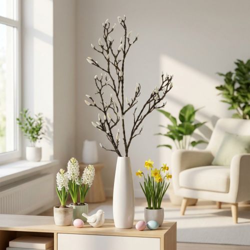 Kunstig Magnolia-gren Forårsdekorationsgren med knopper Brun Hvid L135cm | Floristik24.dk