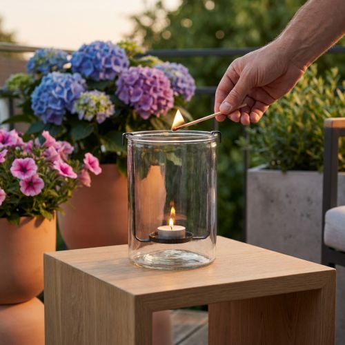 Lanterneglas med fyrfadsstage sort metal Ø13,5×H20cm | Floristik24.dk