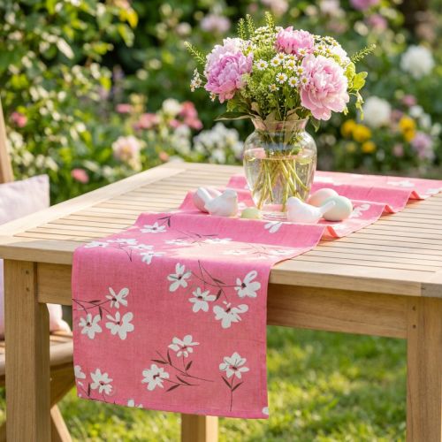 Dekorationsstof blomster lyserøde 30 cm x 3m | Floristik24.dk