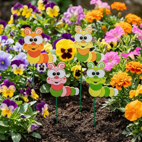Artikel Havepæl Caterpillar Blomsterstav Forårsdekoration Sommerdekoration 16 stk