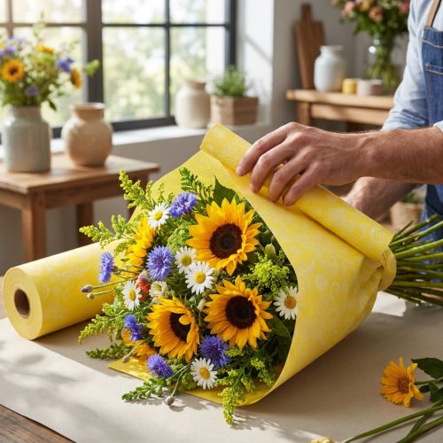 Manchetpapir gul hvid sommer 25cm 100m | Floristik24.dk
