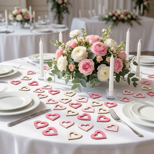 Hjerter til spredning pink, pink, natur 4cm 72 stk | Floristik24.dk
