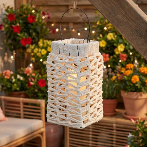 Hængende lanterne, sommerdekoration, makrame H35,5 cm B19 cm | Floristik24.dk