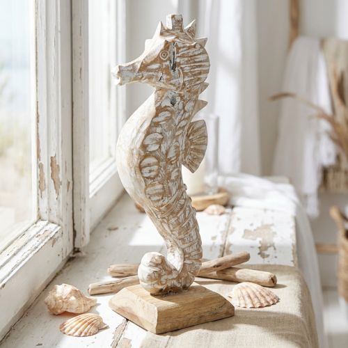 Søhest Deco Hvid Træ Maritim Dekoration Deco Figur H38cm | Floristik24.dk