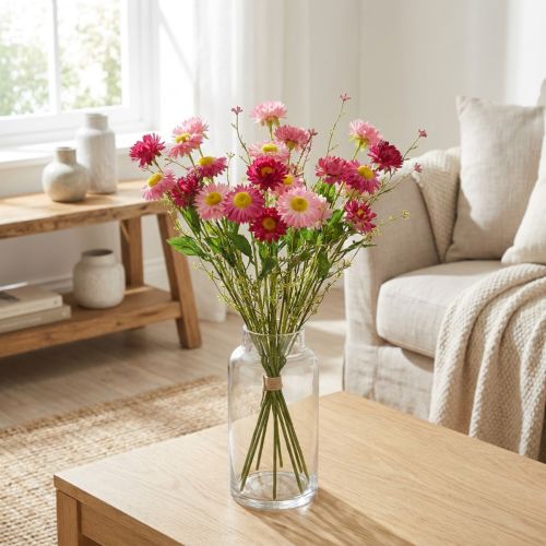 Rhodanthe Rosa-Pink Silkeblomster Kunstig Plante Jordbærblomst Buket Dekorative Blomster 46cm | Floristik24.dk