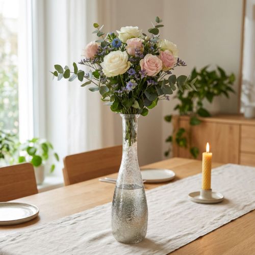 Tofarvet glasvase, borddekoration af ægte glas klart, sølv H40cm | Floristik24.dk