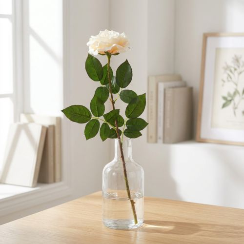 Cremet hvid abrikosrose, silkeblomst, kunstige roser L72cm Ø12cm | Floristik24.dk