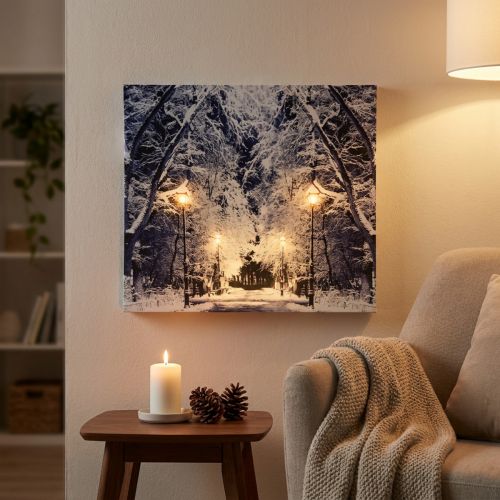 LED billede vinterlandskab park med lanterner LED vægmaleri 58x38cm | Floristik24.dk