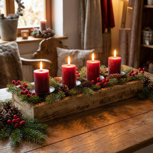 Borddekoration adventslysestage lysbakke træ L48cm | Floristik24.dk