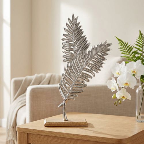 Borddekoration metaldekoration bregne sølv træ H54cm B37cm | Floristik24.dk