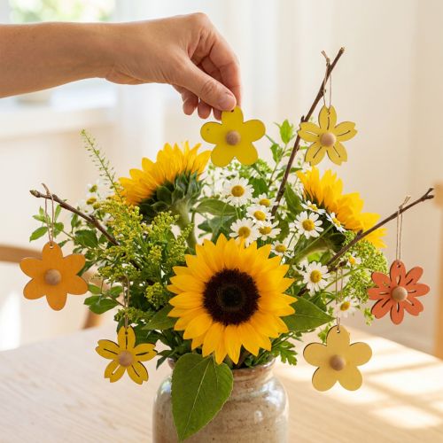 Træblomster hængende dekoration træ sommerdekoration gul 4,5cm 24 stk | Floristik24.dk
