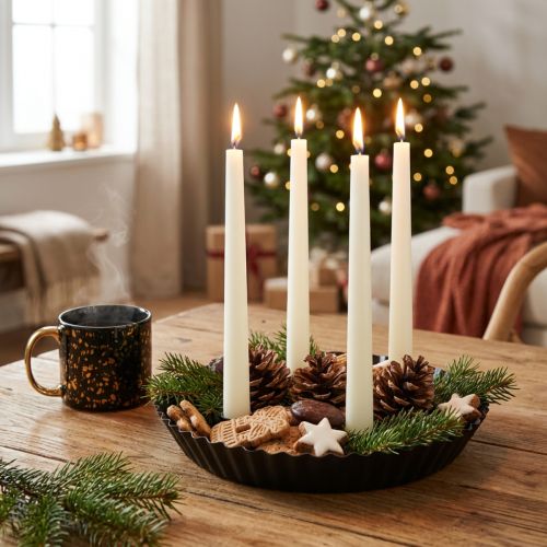Metal kageformet lysestage – Sort, Ø 24 cm – Elegant borddekoration til 4 lys – 2 stk. | Floristik24.dk