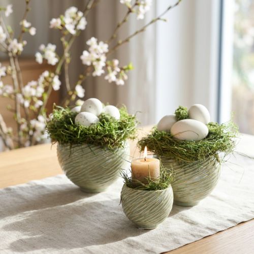 Keramiske skåle i grønt spiraldesign Ø9cm H7cm 4stk | Floristik24.dk