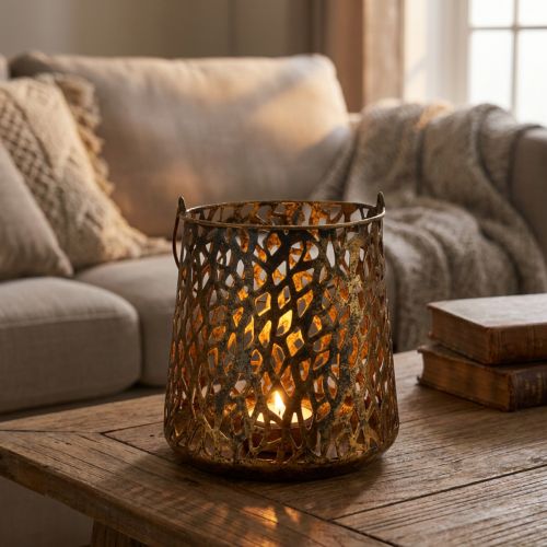 Deco lanterne borddekoration fyrfadsstage guld antik 14,5cm | Floristik24.dk