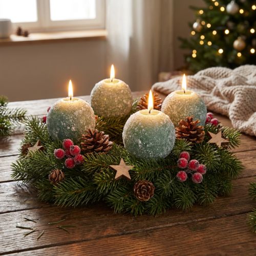 Sæt med 4 grønne kuglelys 8 cm glitter snebold juledekoration adventslys | Floristik24.dk