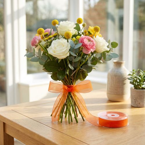 Organza bånd gavebånd orange bånd selvkant 15mm 50m | Floristik24.dk