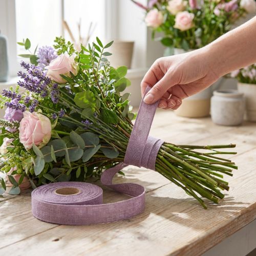 Artikel Dekorativt bånd naturligt lilla hørbånd 25mm 20m