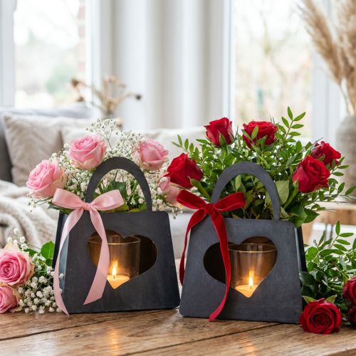Lanterne Metal Dekorationspose med Hjerte Antracit H18cm 2stk | Floristik24.dk