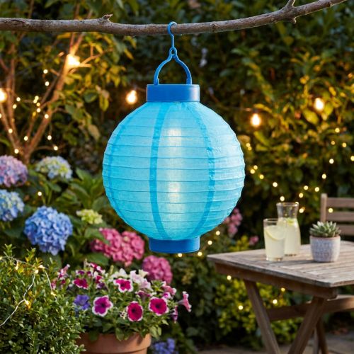 Lanterne LED med solcelle 20cm blå | Floristik24.dk