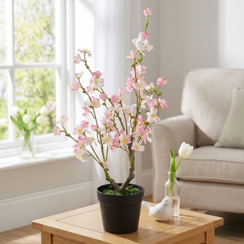 Mandeltræ Stor kunstig plante i Pot Pink White 74cm | Floristik24.dk