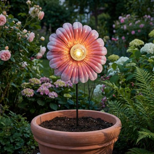 Solar LED Blomsterhave Lys LED Metal Pink Ø30cm | Floristik24.dk