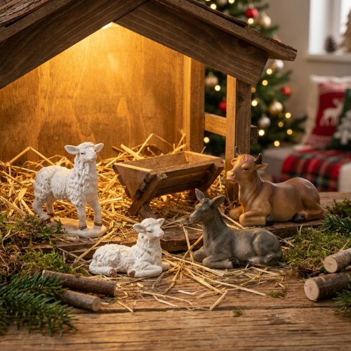 Krybbefigurer dyr til jul julekrybbe sæt 6-11cm 4 stk | Floristik24.dk