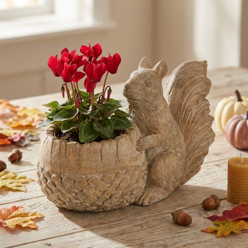 Artikel Plantekasse med egern støbt stendekoration 26×14×19 cm