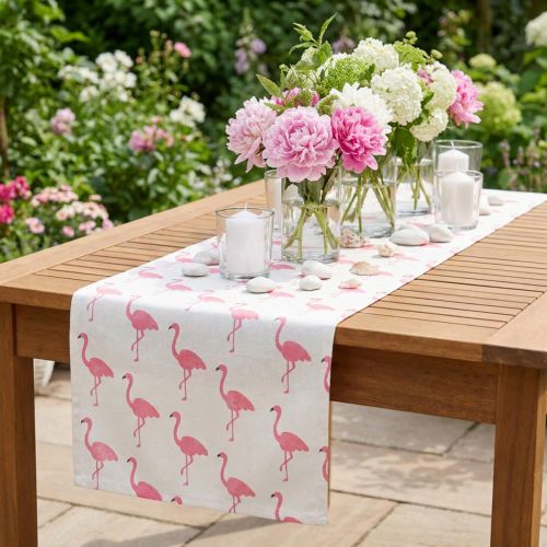Dekorationsstof flamingo hvidrosa 30 cm x 3m | Floristik24.dk
