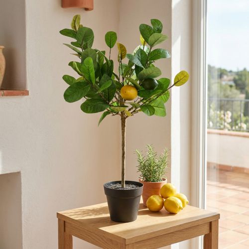 Kunstigt citrontræ i potte, middelhavsstil, letplejet kunstig plante, dekorativt citrustræ, 57 cm højt | Floristik24.dk
