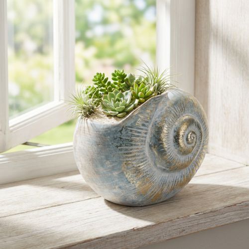Artikel Dekorativ snegleformet beholder til maritimt og naturligt vægdesign, grå, 21 cm
