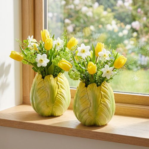 Artikel Blomstervase med flot tulipanmotiv. Perfekt til stuedekoration. 16 cm, 2 stk.