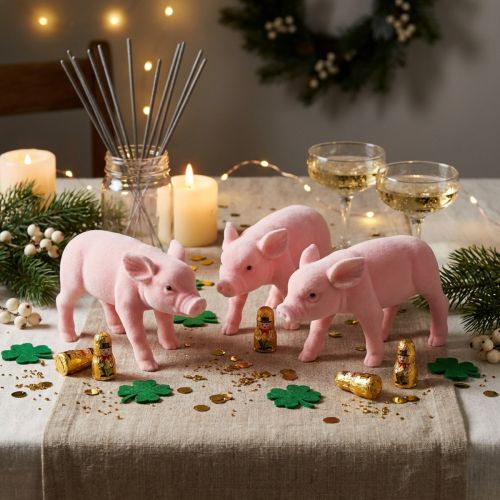 Artikel Lucky pig pink pink flokede 20 cm 3stk
