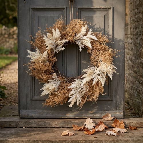Deco krans kunstig pampas græscreme, brun dørkrans Ø60cm | Floristik24.dk