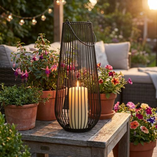 Lysestage sort dekorativ lanterne med håndtag Ø22cm H52cm | Floristik24.dk