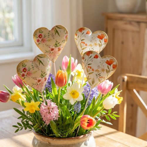 Blomsterstik hjerte dekorativt stik hjerte blomster 8×1,5×8cm 4 stk | Floristik24.dk