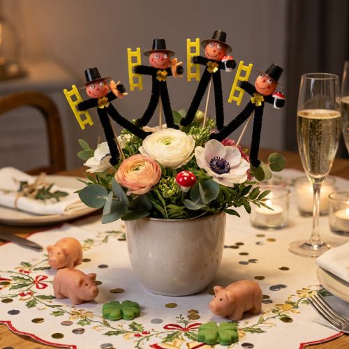 Skorstensfejer blomsterpæl dekoration, nytårsaften lykkebringer, 17 cm, 24 stk. | Floristik24.dk