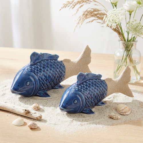 Keramik Fiske Dekoration Maritim Blå Beige 20×8×8,5cm 2 stk | Floristik24.dk