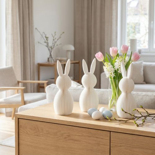 Dekorativ kaninfigur med foldet look til moderne indretning, stue eller kontor, 13 cm, 3 stk. | Floristik24.dk