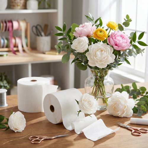Blomstercrepe hvid B10cm gramvægt 128g/kvm L250cm 2 stk. | Floristik24.dk