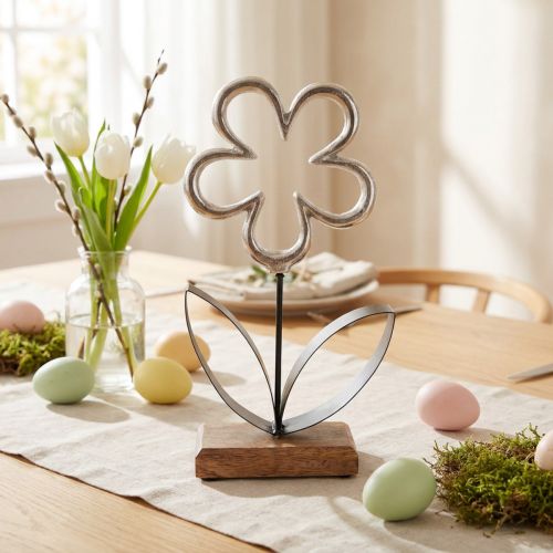 Metal blomsterdekoration sølv sort borddekoration fjeder H36cm | Floristik24.dk