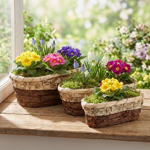 Plantebakke, naturligt træ, 3-farvet, L29,5/25/23 cm, sæt med 3 | Floristik24.dk