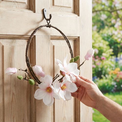 Dekorativ ring kunstig magnolia fjederdekoration til ophæng Ø24cm | Floristik24.dk