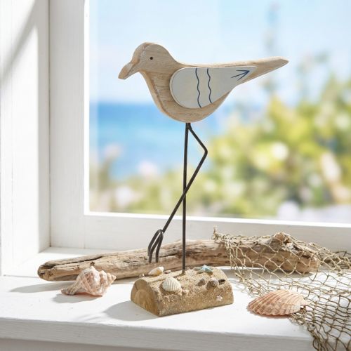 Havdekoration, deco-måge lavet af træ, shabby chic, blå og hvid H32cm | Floristik24.dk
