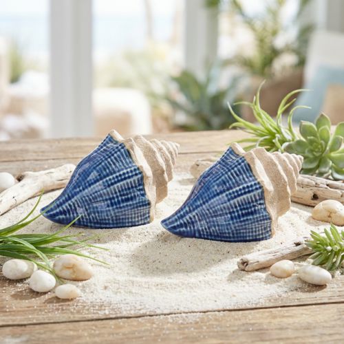 Skaldekoration Maritim Keramik Blå Beige 16,5×11×9,5cm 2 stk. | Floristik24.dk