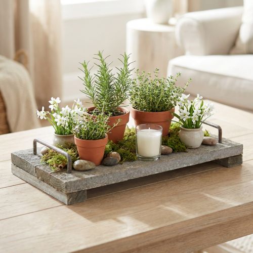 Træbakke, shabby chic, dekorativ bakke med fødder, borddekoration 30cm | Floristik24.dk