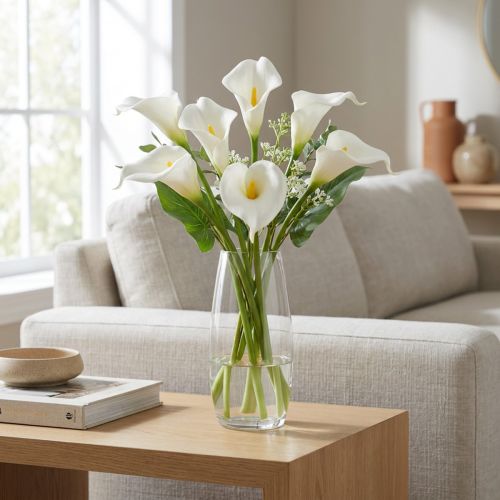 Kunstig calla med gul støvdrager, dekorative blomster, 35 cm, 10 stk. | Floristik24.dk